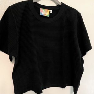 NWOT♠️Big Bud Press Honeycomb Ribbed cropped tee basic Black size Medium